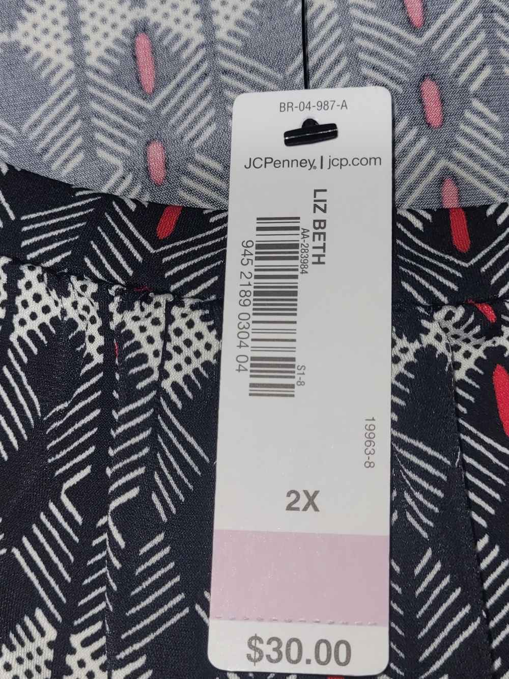 Worthington Liz Beth Plus Size Blouse Geometric Red Black White Print - Picture 3 of 3